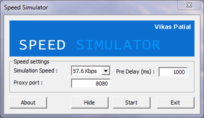 Screenshot of the Speed Simulator user interface